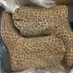 Ariat Kids Leopard Print Boots with Blue Accents